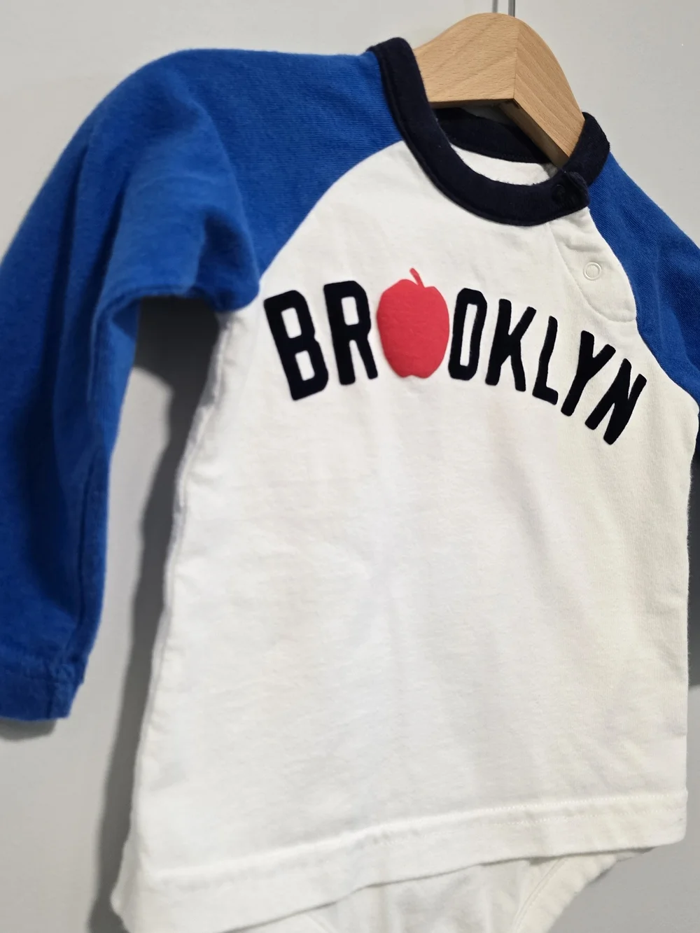 Brooklyn Raglan Baby One-Piece in White and Blue